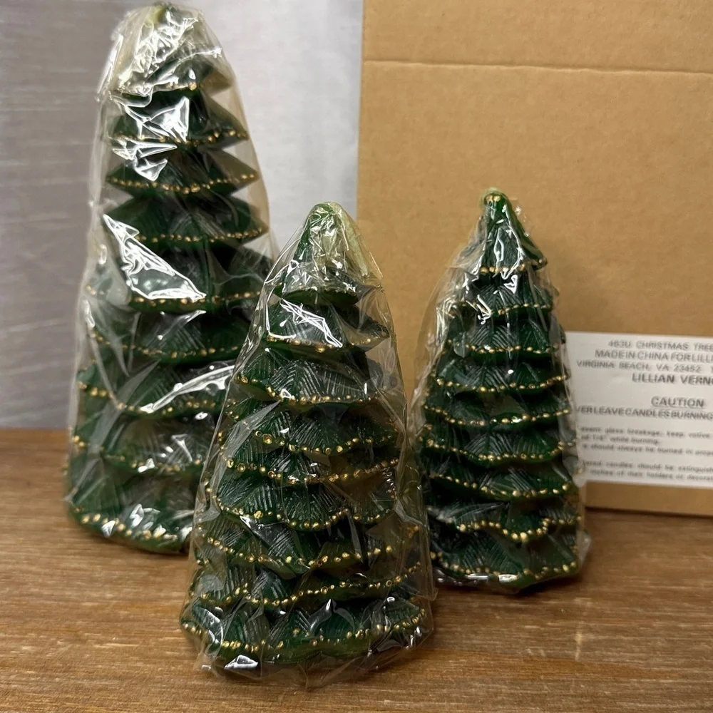 Lillian Vernon Christmas Tree Candles 463U Green Gold Set of 3 1997